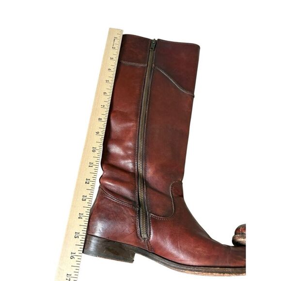 Frye Melissa Tab Leather Riding Boots Extended calf 6.5 Zip Redwood Tall - Picture 10 of 12
